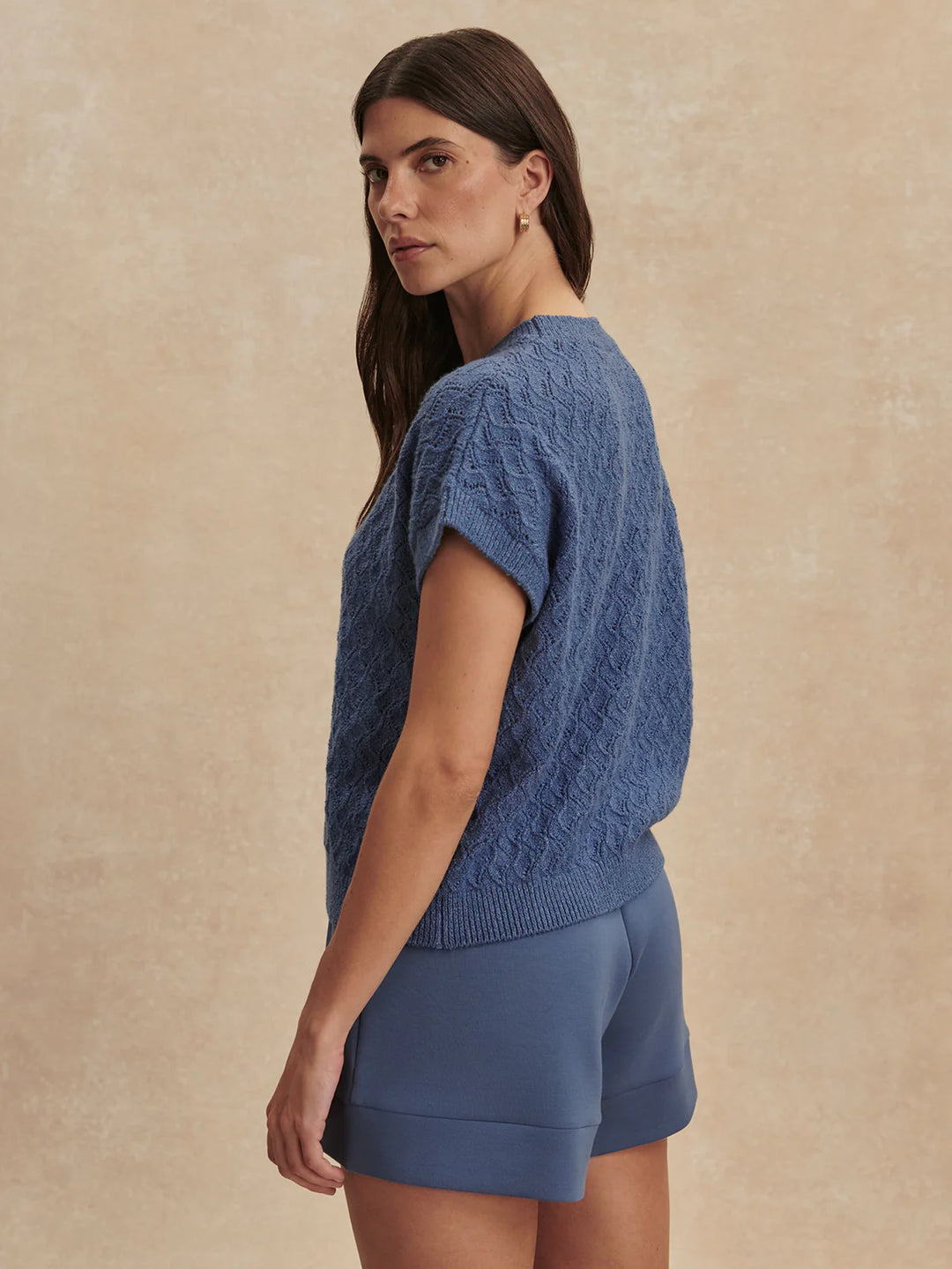 Manae Pointelle Knit Top in Bijou Blue