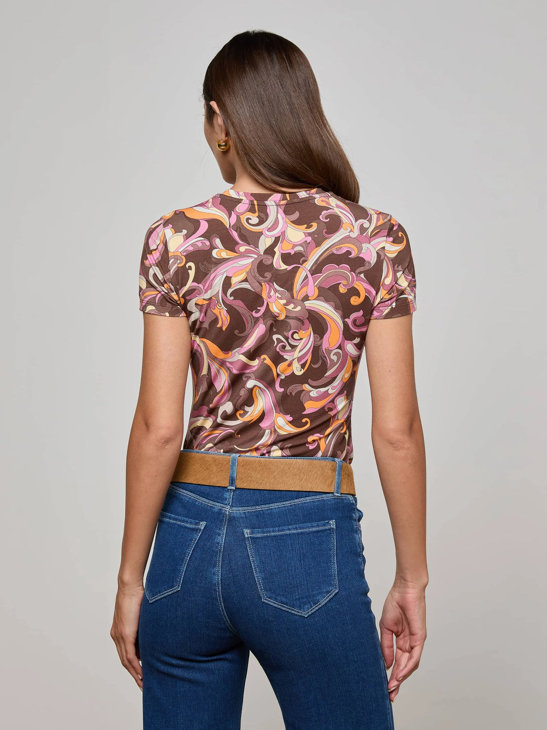 Ressi Fitted Tee in Brown/Pink Multi Abstract