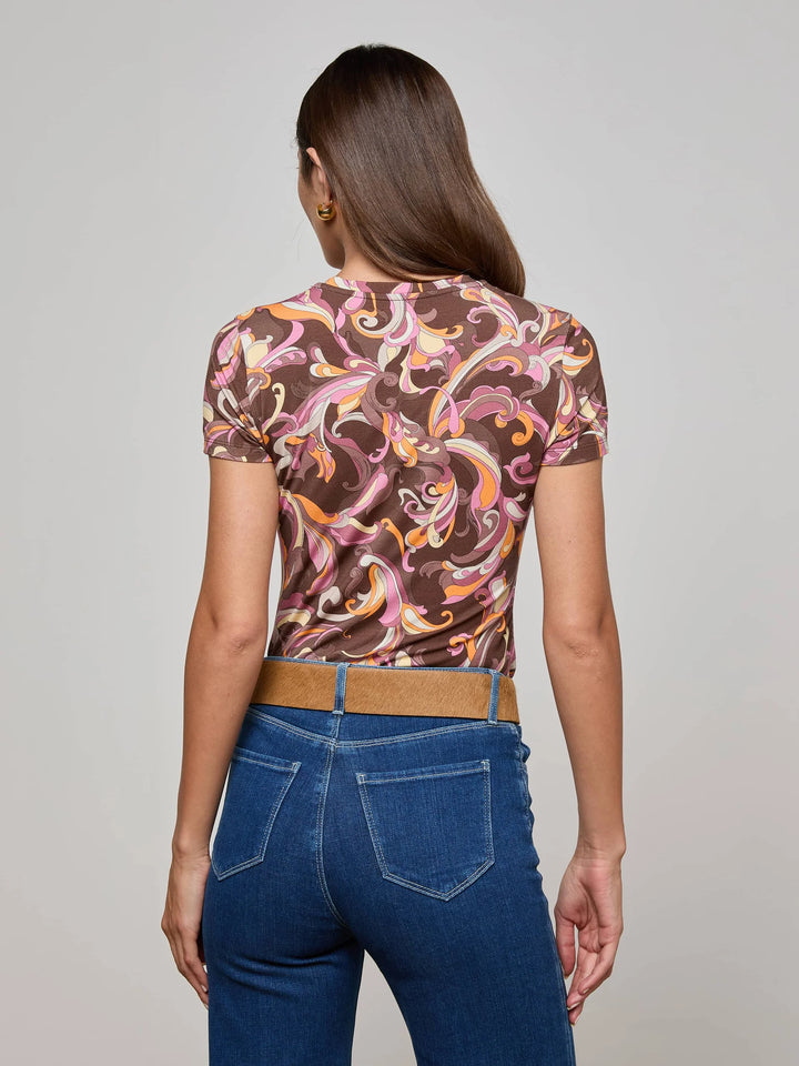 Ressi Fitted Tee in Brown/Pink Multi Abstract