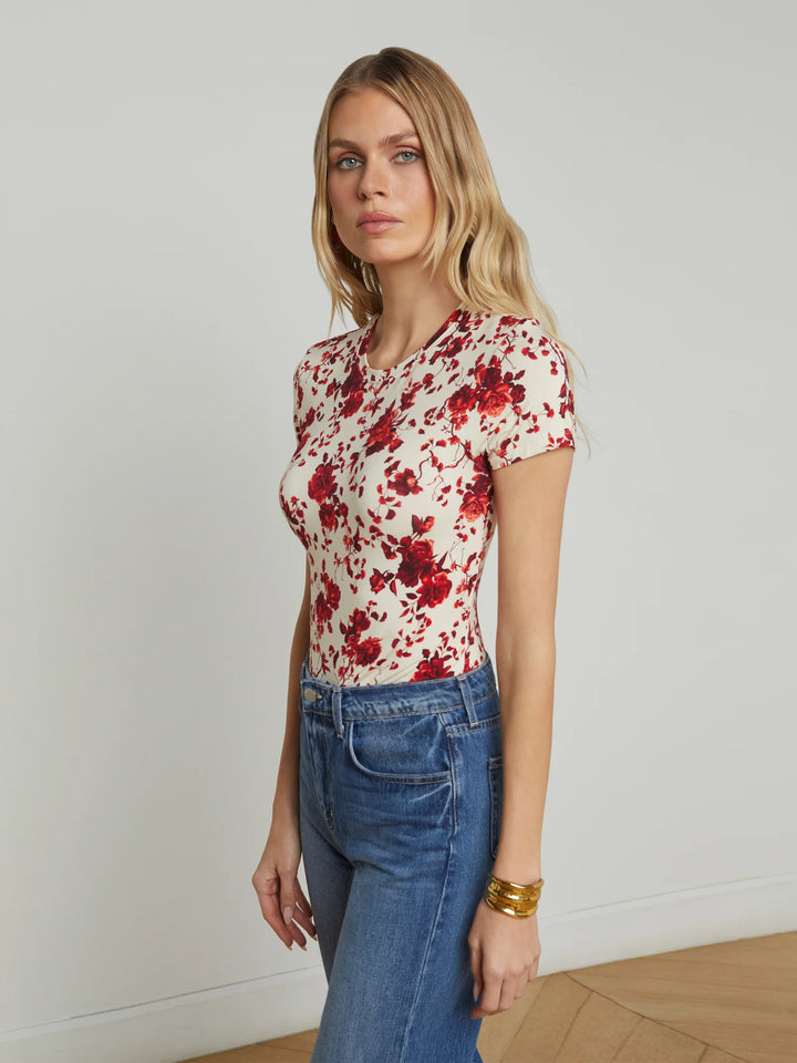 Ressi Short Sleeve Crew in Ivory/Red Ikebana