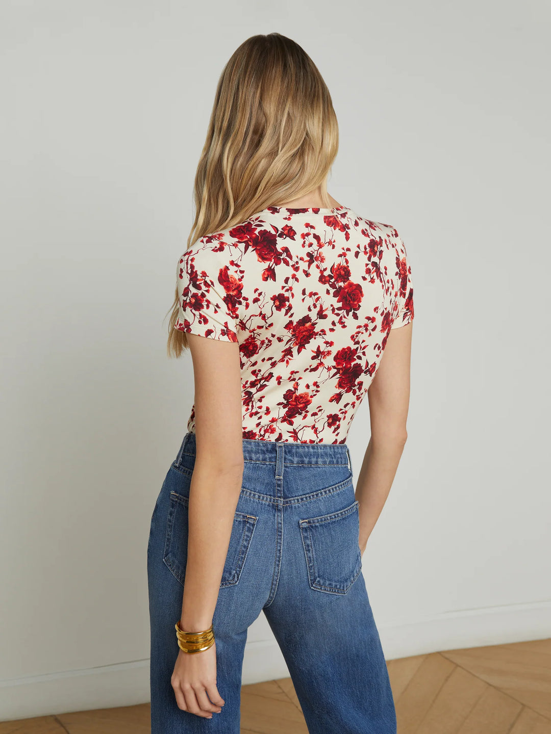 Ressi Short Sleeve Crew in Ivory/Red Ikebana