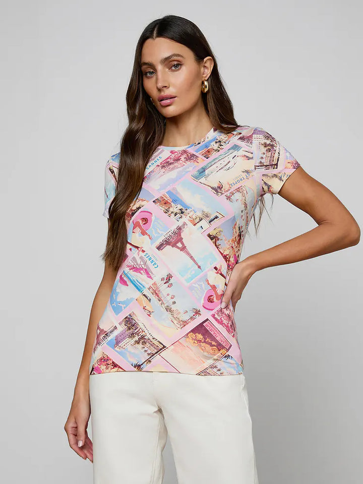 Ressi Fitted Tee in Light Pink Multi Postcard