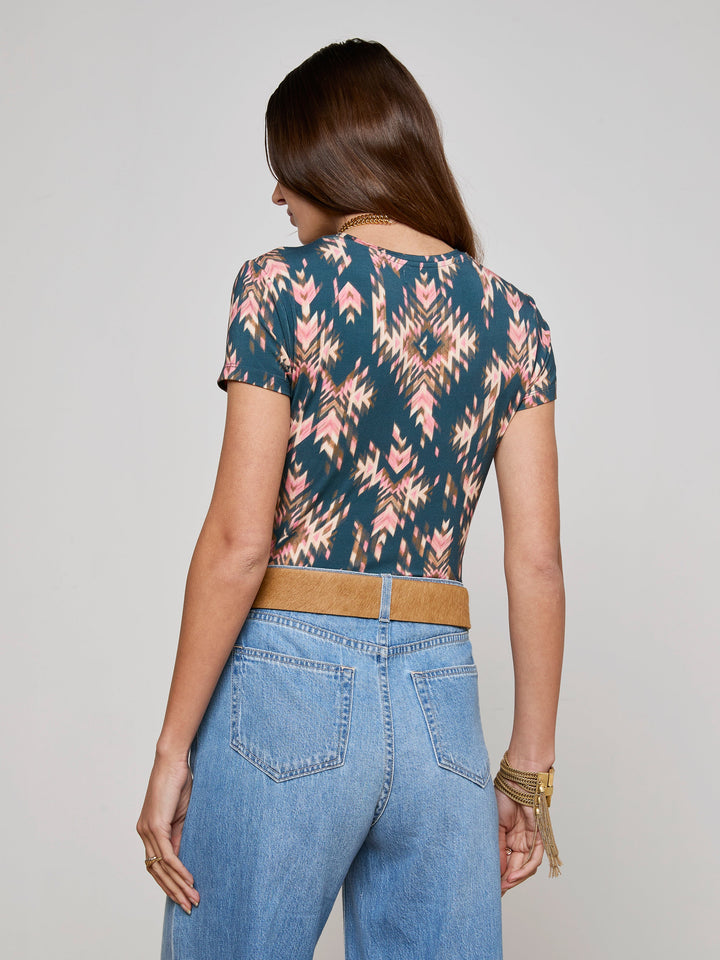 Ressi Fitted Crew Neck Tee in Charcoal Multi Ganado Print
