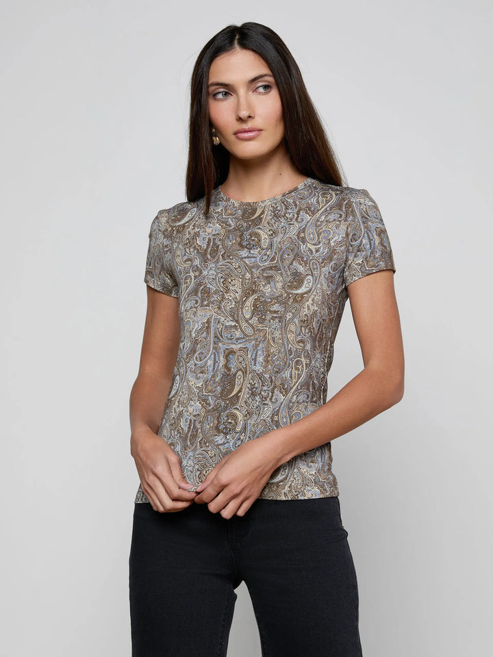 Ressi Fitted Tee in Neutral/Blue Ditsy Paisley