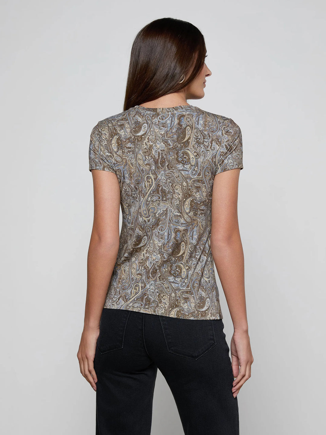 Ressi Fitted Tee in Neutral/Blue Ditsy Paisley