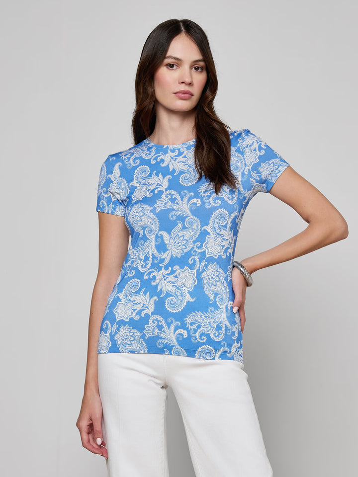 Ressi Fitted Tee in Regatta Blue/Ivory Paisley