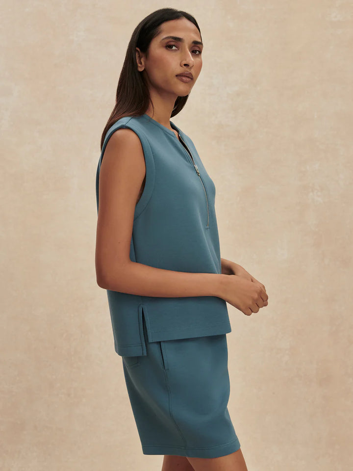 Simmons Half Zip Tank in Mallard Blue
