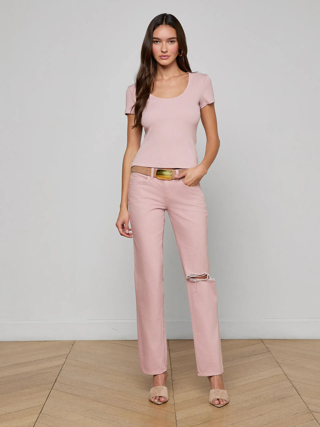 Byrnlee Scoopneck Tee in Pale Rose