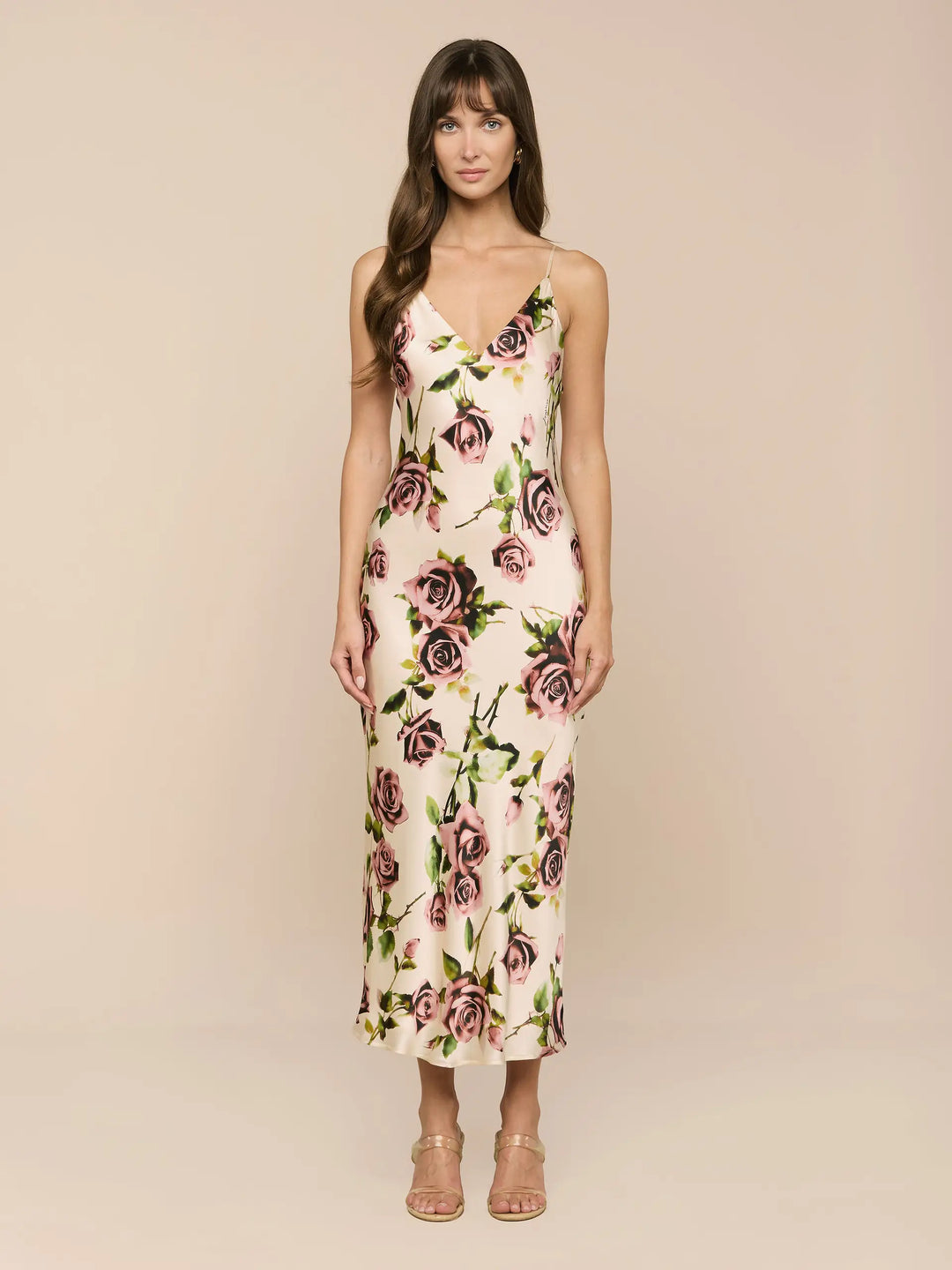 Seridie Silk Slip Dress in Ecru/Mauve Romantic Rose