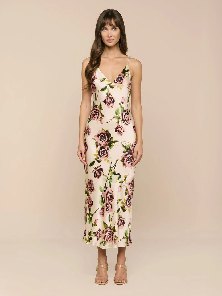 Seridie Silk Slip Dress in Ecru/Mauve Romantic Rose