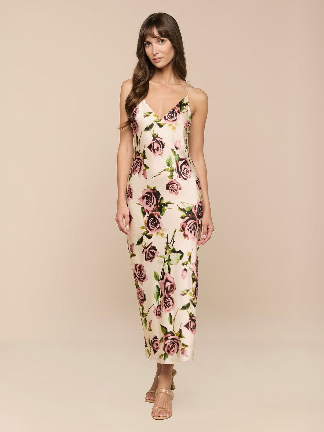 Seridie Silk Slip Dress in Ecru/Mauve Romantic Rose