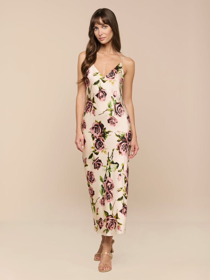 Seridie Silk Slip Dress in Ecru/Mauve Romantic Rose