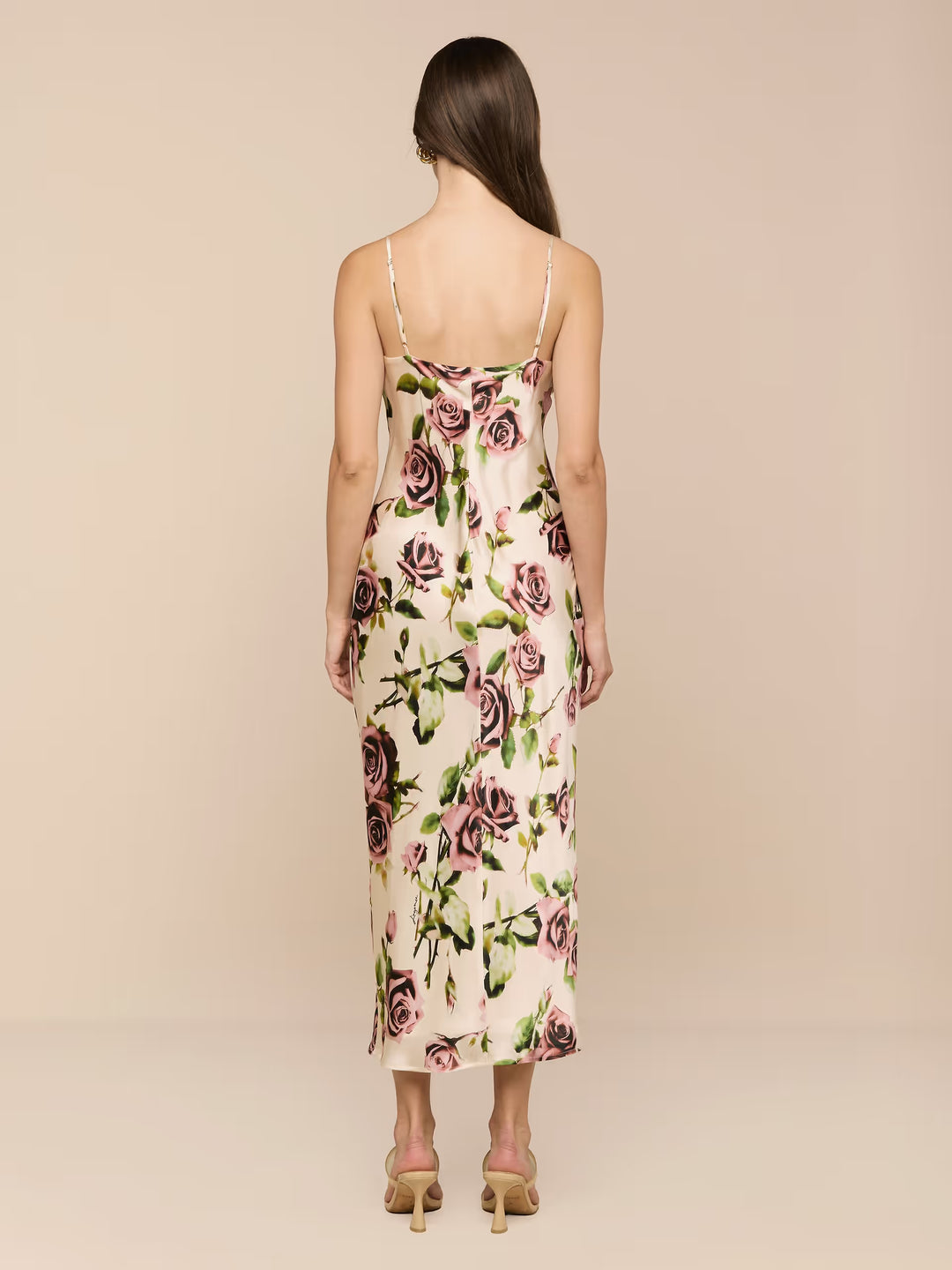 Seridie Silk Slip Dress in Ecru/Mauve Romantic Rose