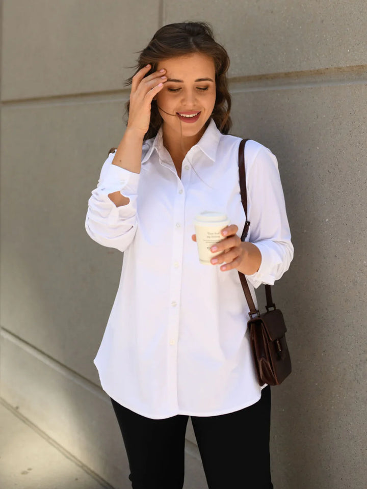 Sullivan Long Sleeve Button-Up Tunic in White