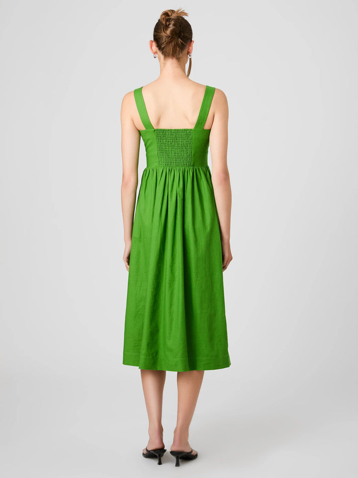 Aspen Linen Midi Dress in Botanica Green