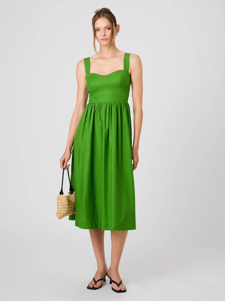 Aspen Linen Midi Dress in Botanica Green