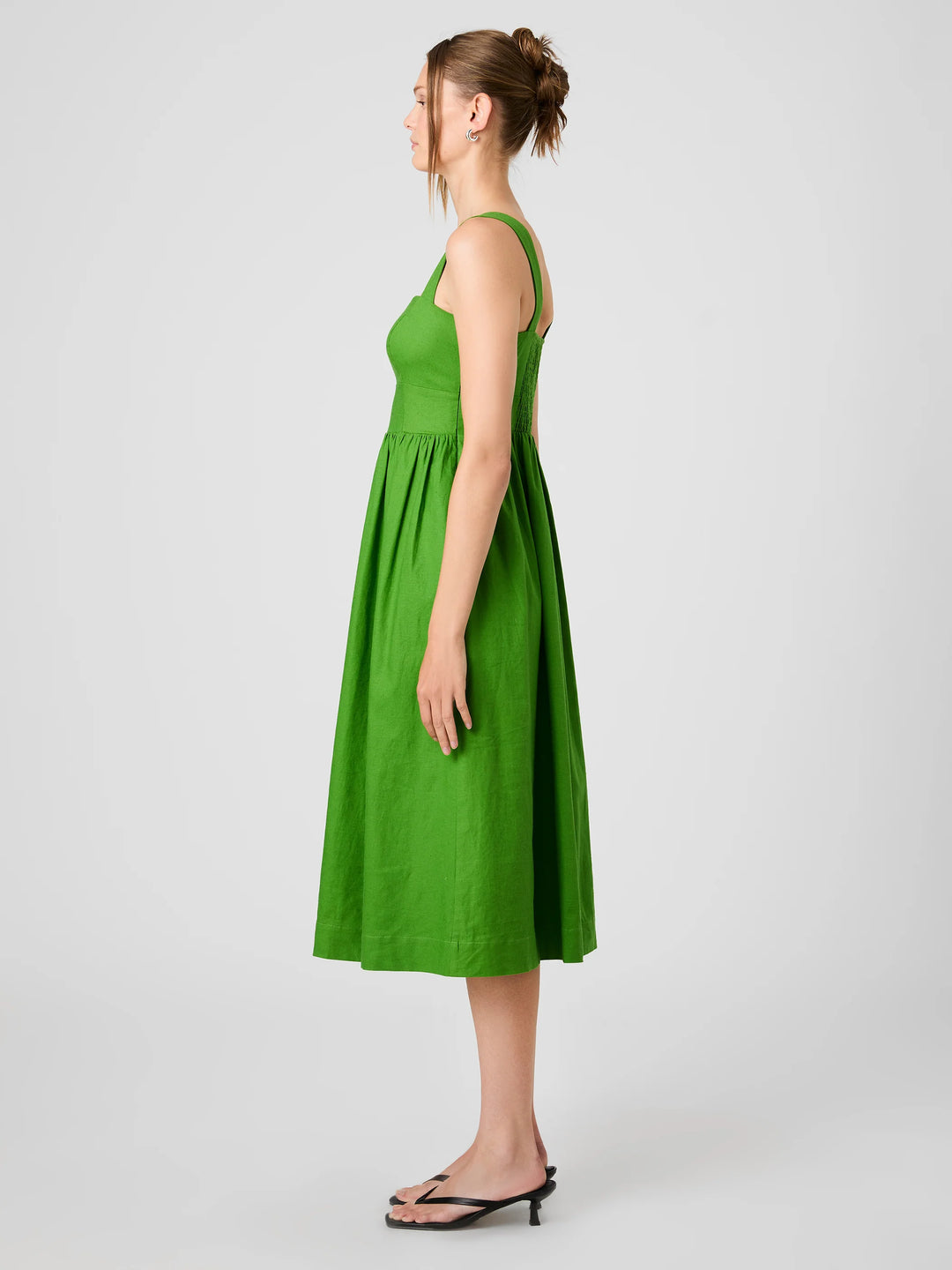 Aspen Linen Midi Dress in Botanica Green