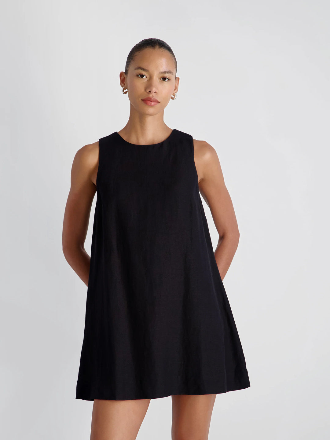 Cooper Linen Sleeveless Mini Dress in Black