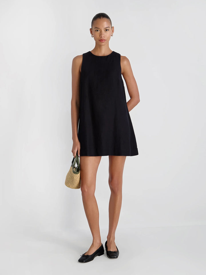 Cooper Linen Sleeveless Mini Dress in Black