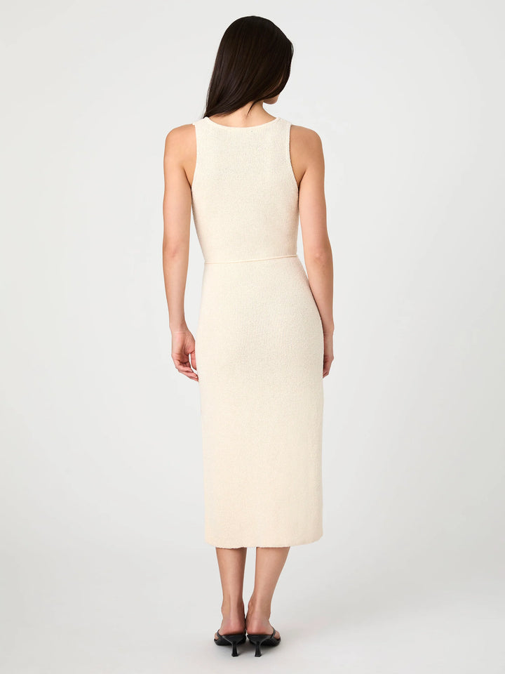 Terry V-Neck Midi Dress in Ecru