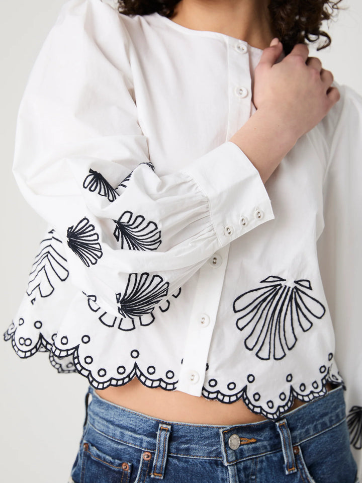 Cambria Embroidered  Top in White Navy