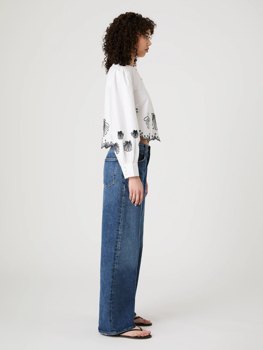 Cambria Embroidered  Top in White Navy