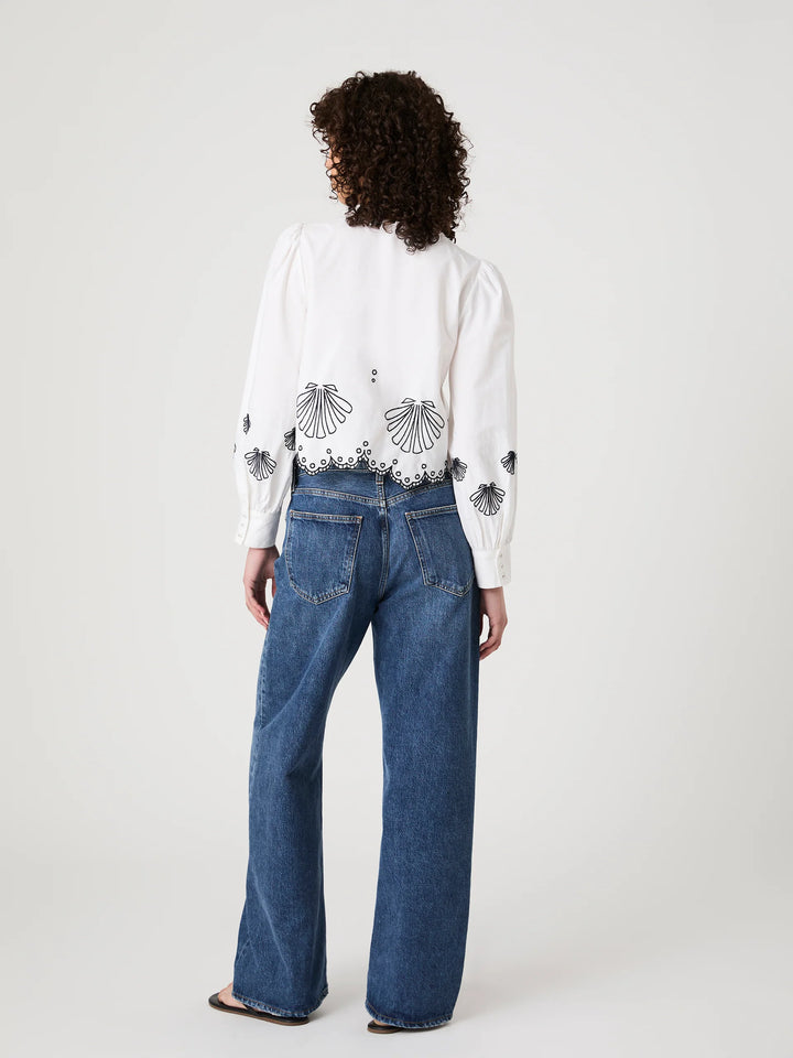 Cambria Embroidered  Top in White Navy