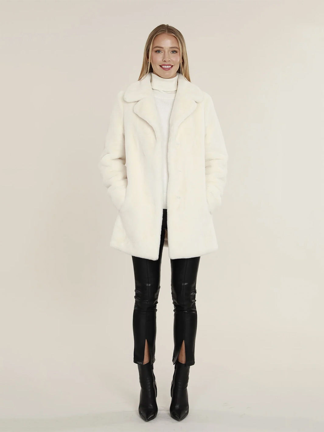Mid Length Plush Faux Fur Coat