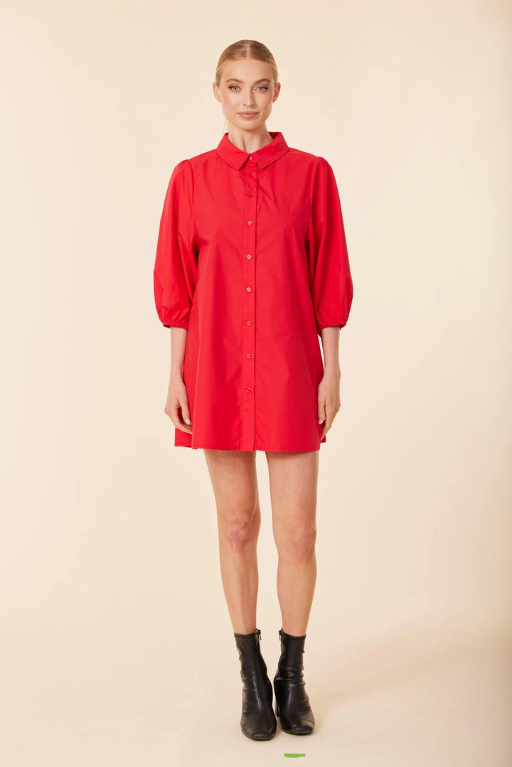 Poplin Exaggerated Sleeve Dress/Tunic in Red