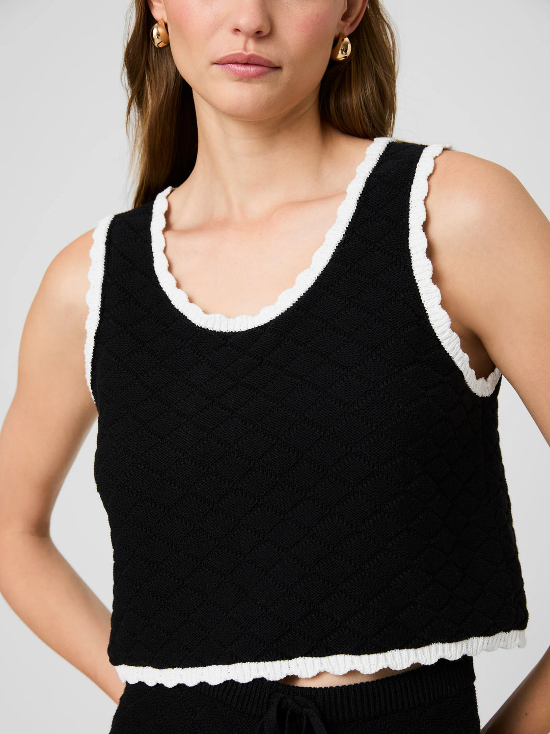 Teddy Diamond Knit Contrast Cami in Black/White