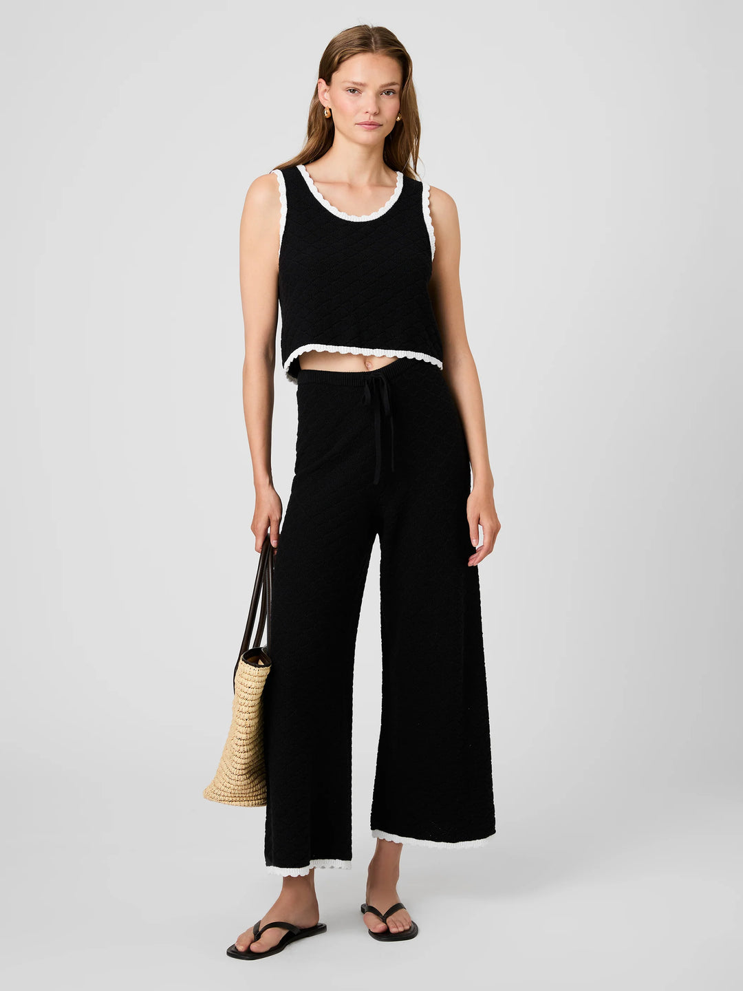 Teddy Diamond Knit Contrast Cami in Black/White