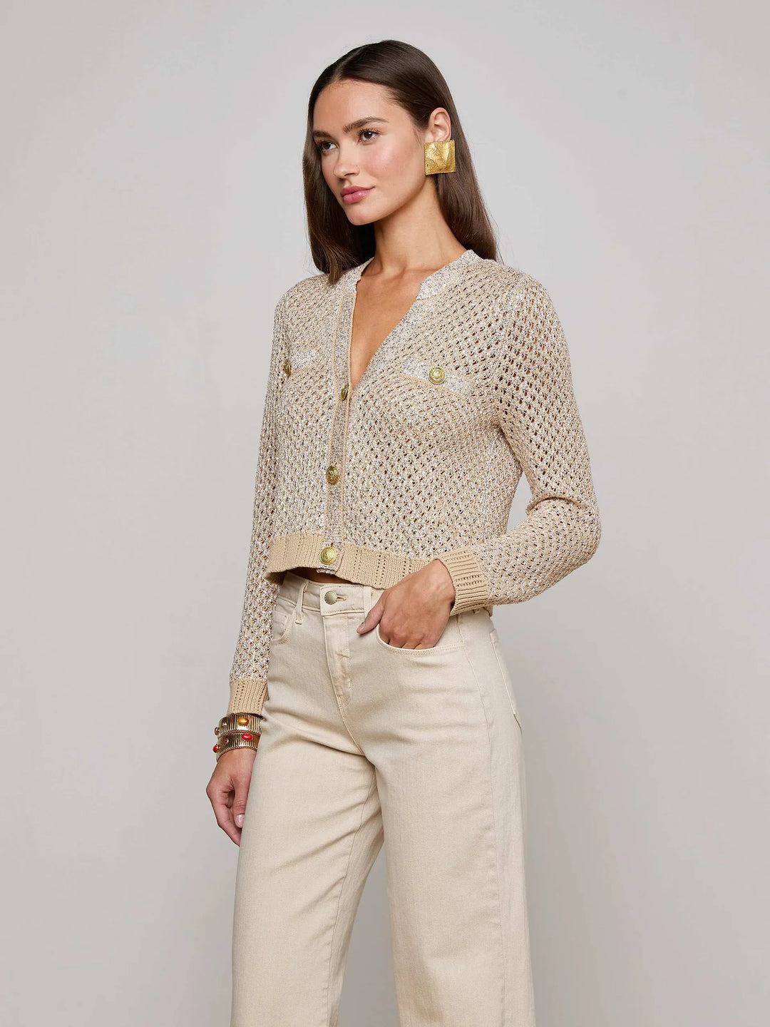 Blanca Sequin Cardigan in Natural Multi/Gold