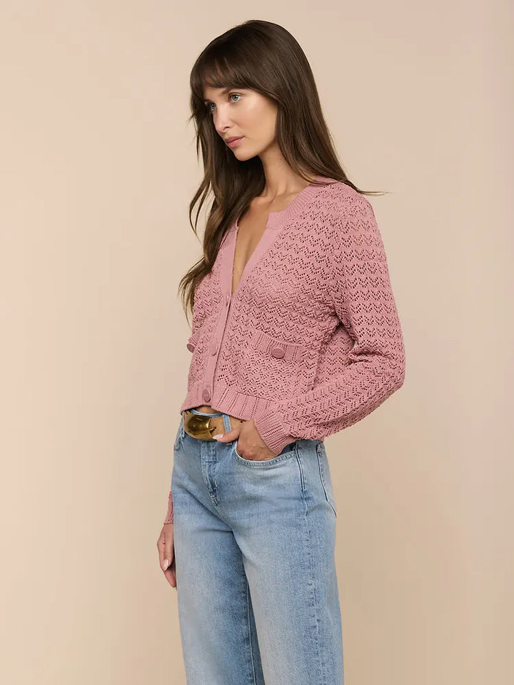 Orla Pointelle Knit Cardigan in Lilas