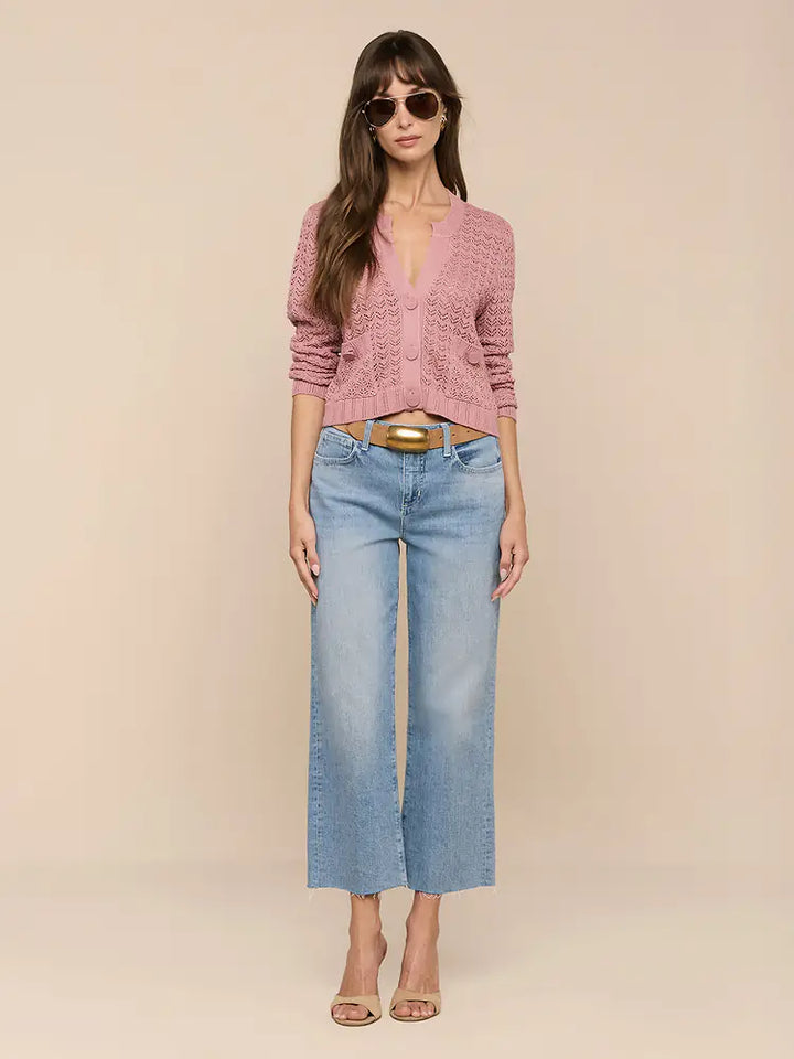 Orla Pointelle Knit Cardigan in Lilas
