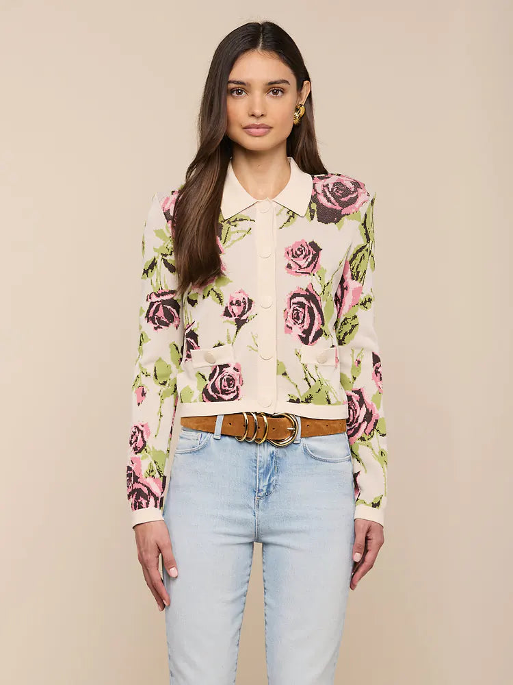 Osiris Jacquard Cardigan in Ecru/Mauve Romantic Rose