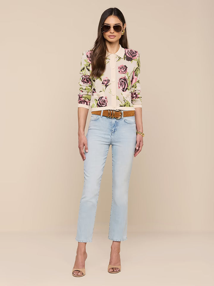 Osiris Jacquard Cardigan in Ecru/Mauve Romantic Rose