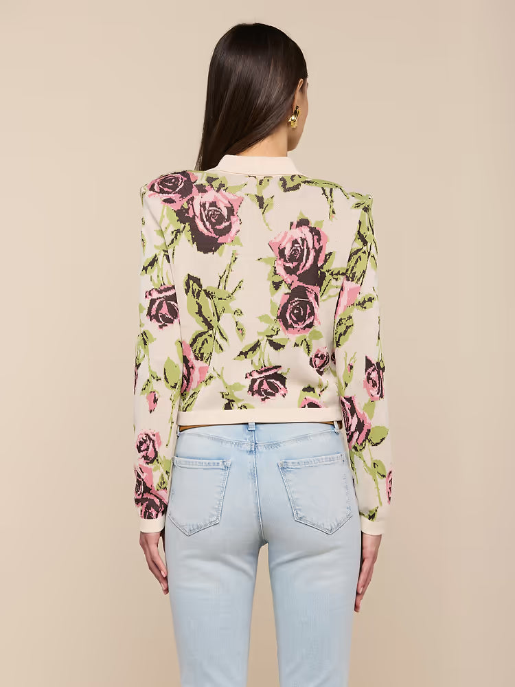 Osiris Jacquard Cardigan in Ecru/Mauve Romantic Rose