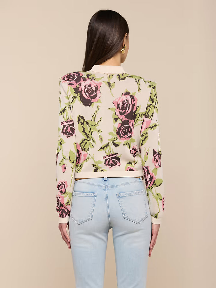 Osiris Jacquard Cardigan in Ecru/Mauve Romantic Rose