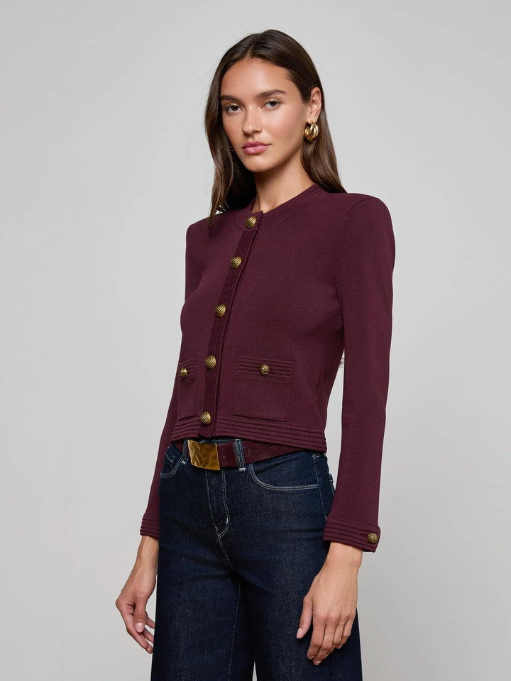 Patsy Cropped Cardigan in Malbec/Gold