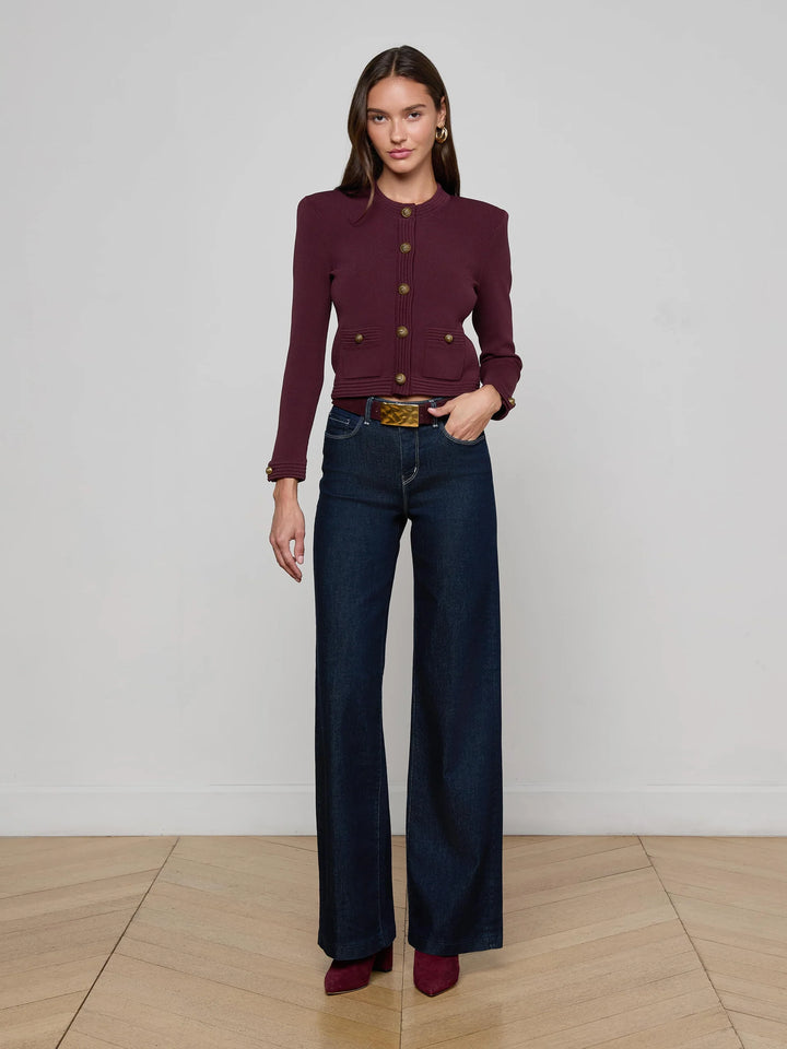 Patsy Cropped Cardigan in Malbec/Gold