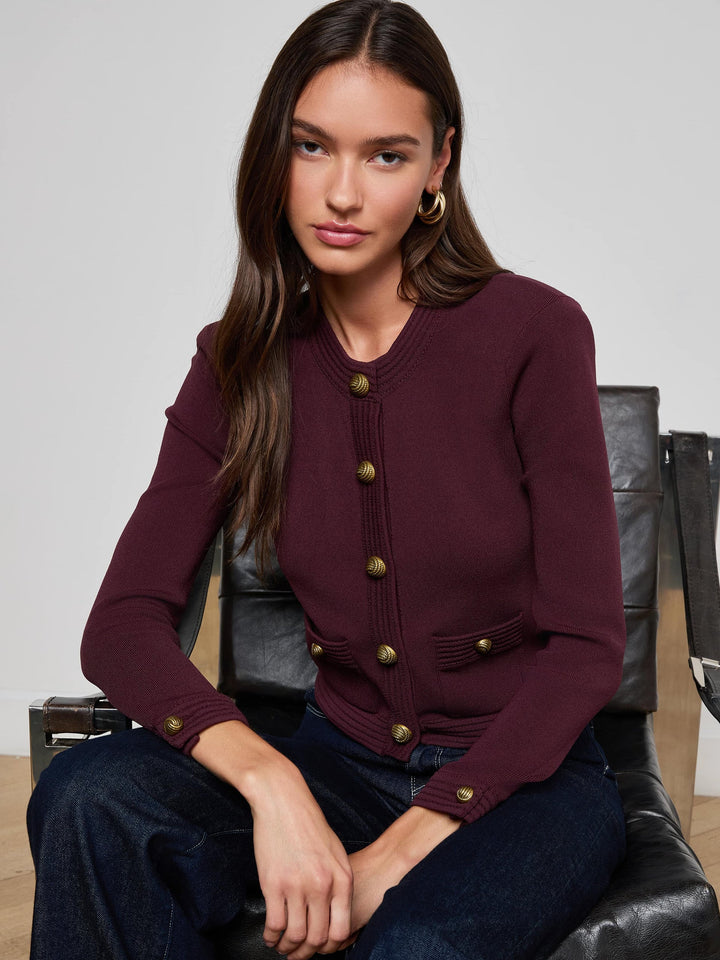 Patsy Cropped Cardigan in Malbec/Gold