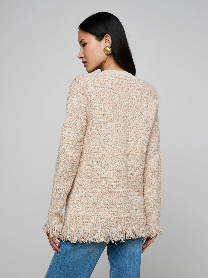 Kastoria Fringe Cardigan in Natural Multi Boucle