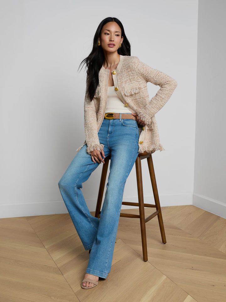 Kastoria Fringe Cardigan in Natural Multi Boucle