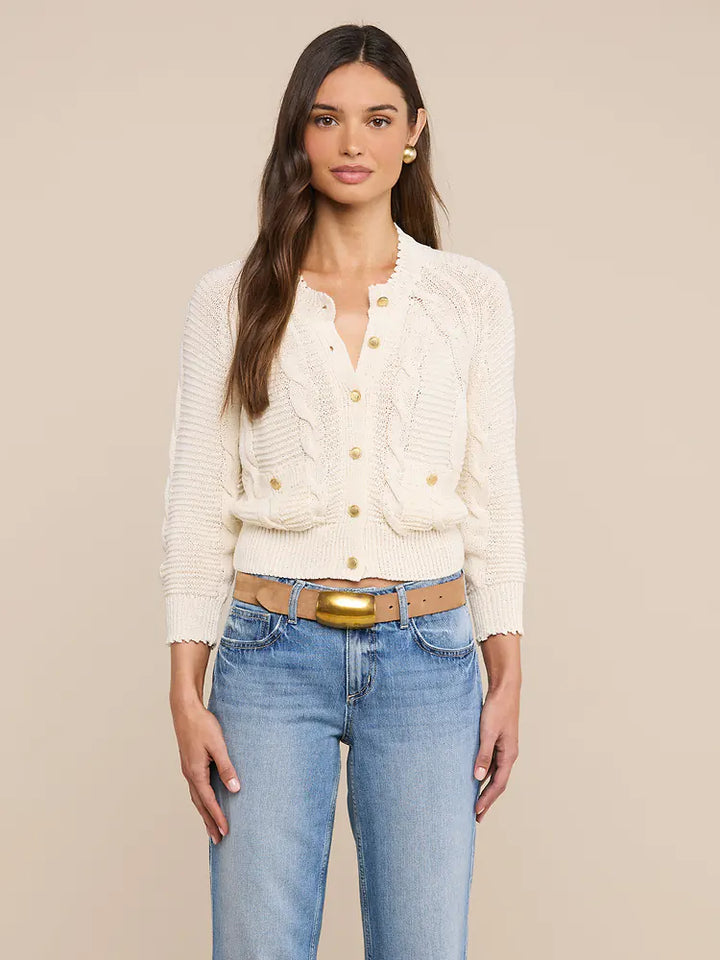 Darcy Cable Knit Cardigan in Ivory