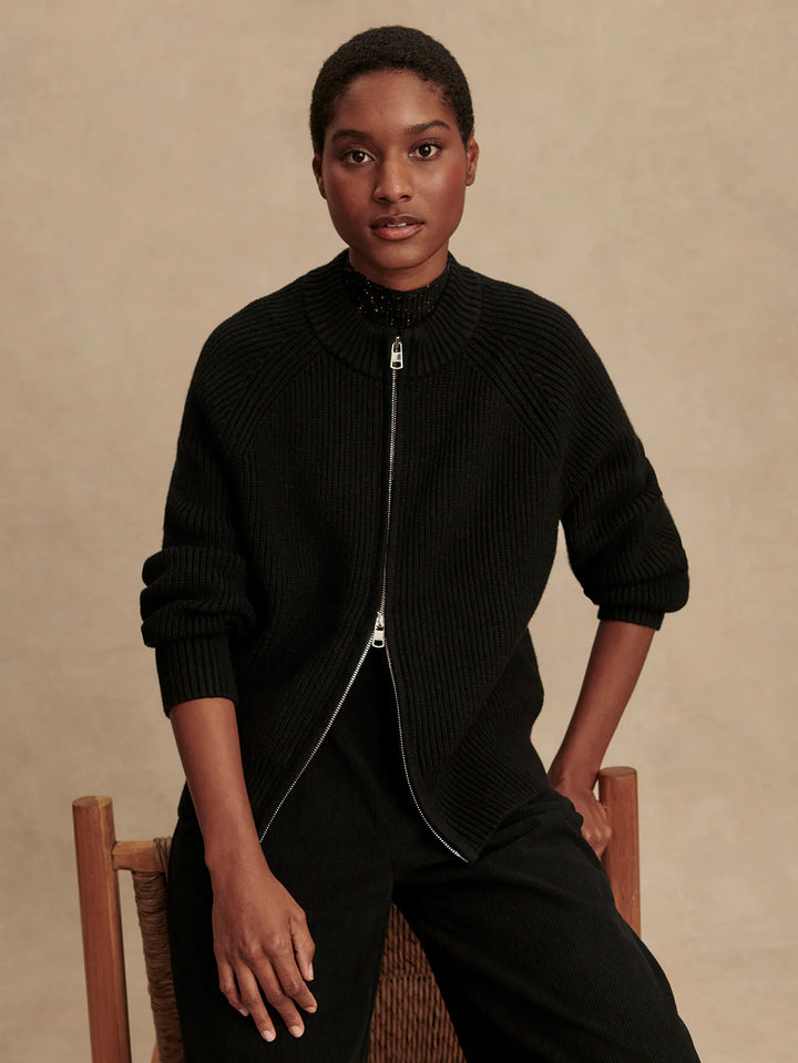 Milo Zip Through Knit Jacket in Black