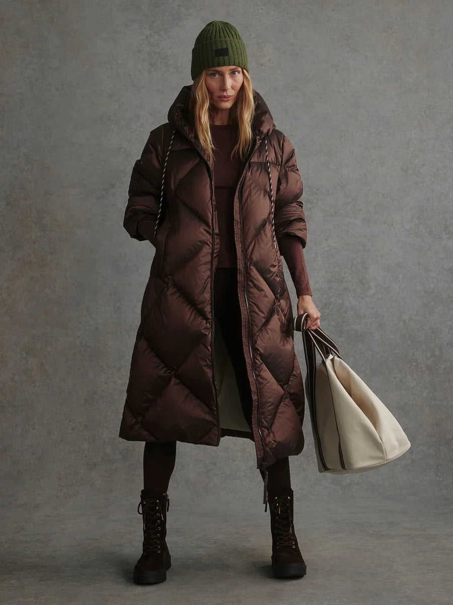 Ashfield Long Down Puffer in Dark Truffl Metallic