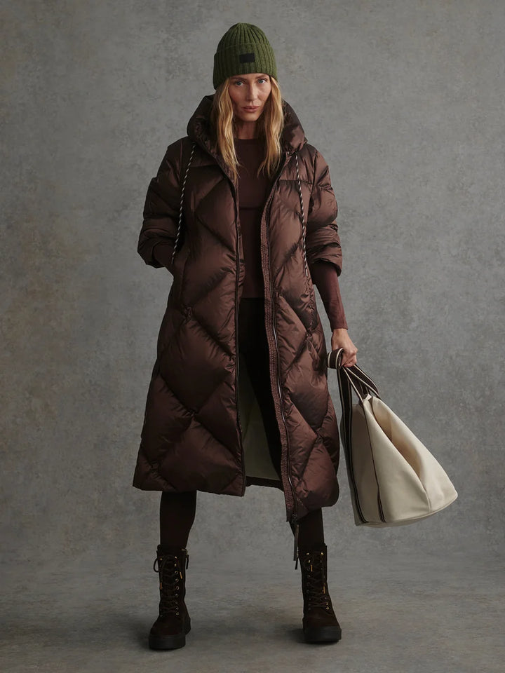 Ashfield Long Down Puffer in Dark Truffl Metallic