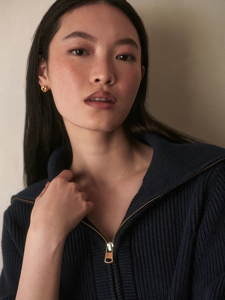 Maura Half Zip Rib Knit in Navy