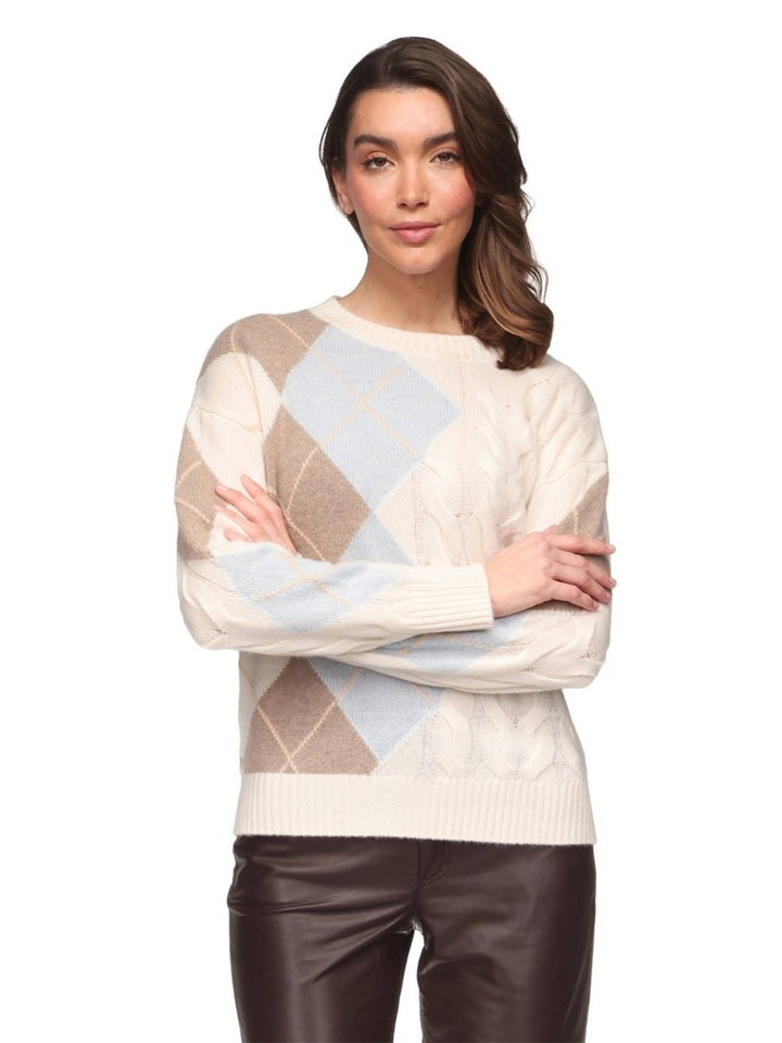 Argyle Cable Crew in Off White