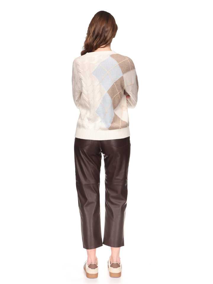 Argyle Cable Crew in Off White